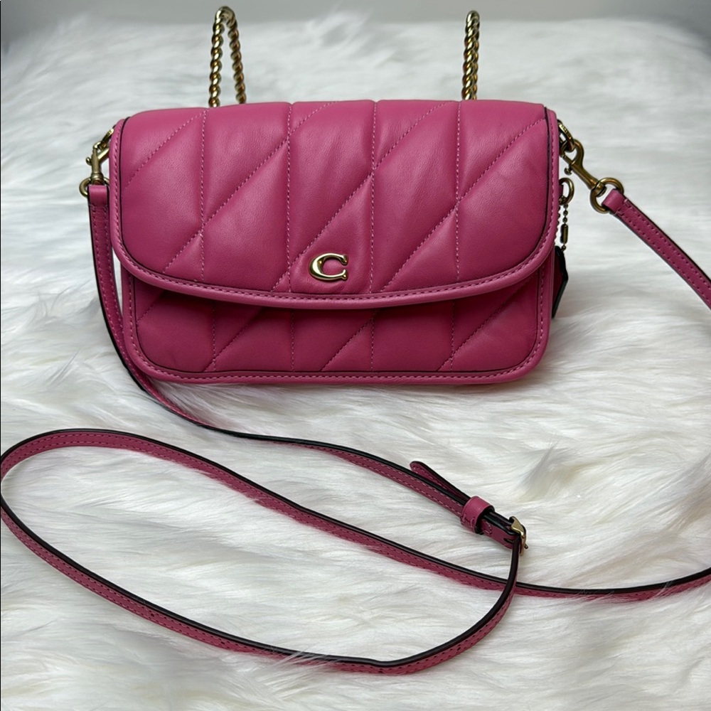 NWOT Coach Pink and Gold Leather Quilted Crossbody Bag